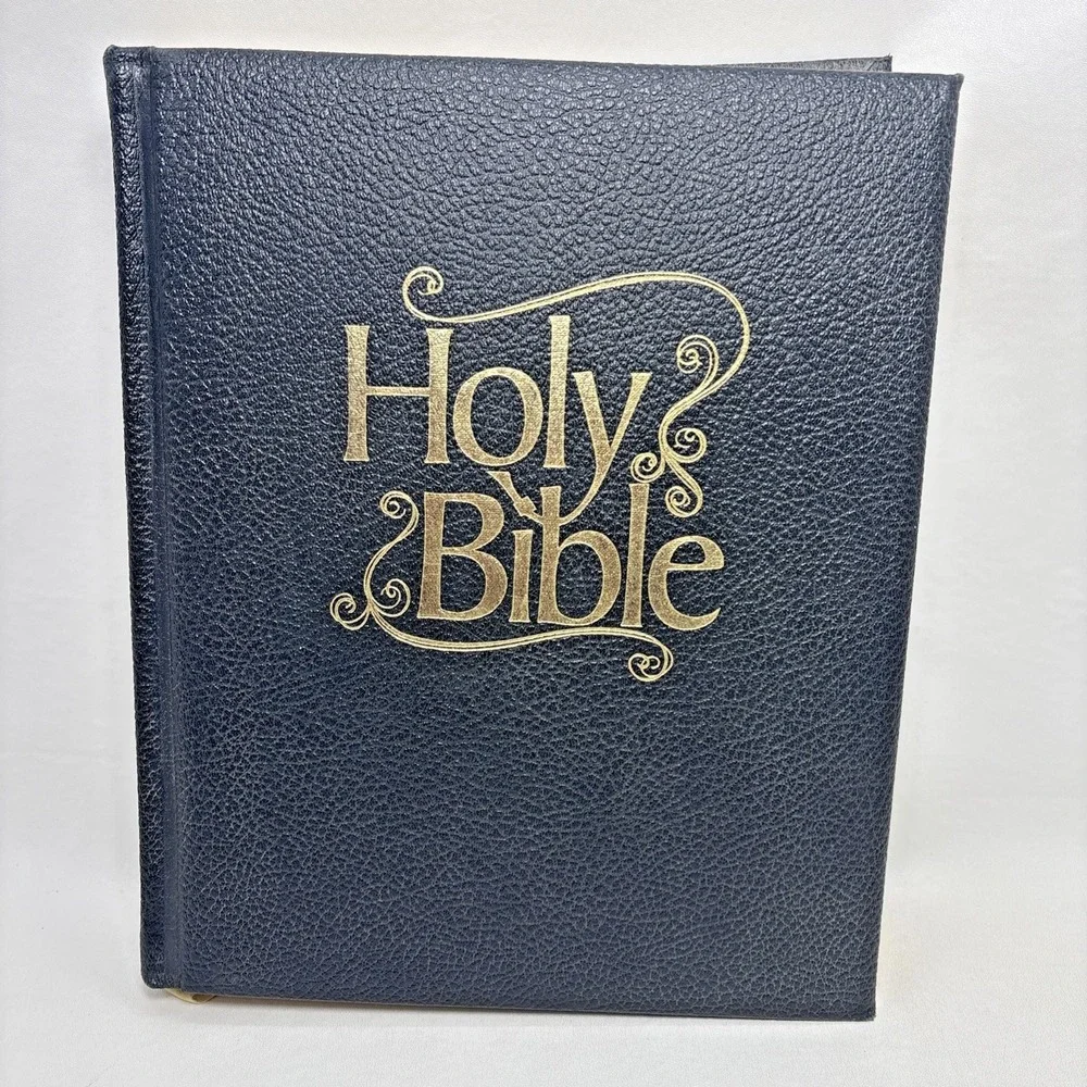 Vintage 70s Warner Christian Family Edition Black KJV Bible Red Letter Hardcover